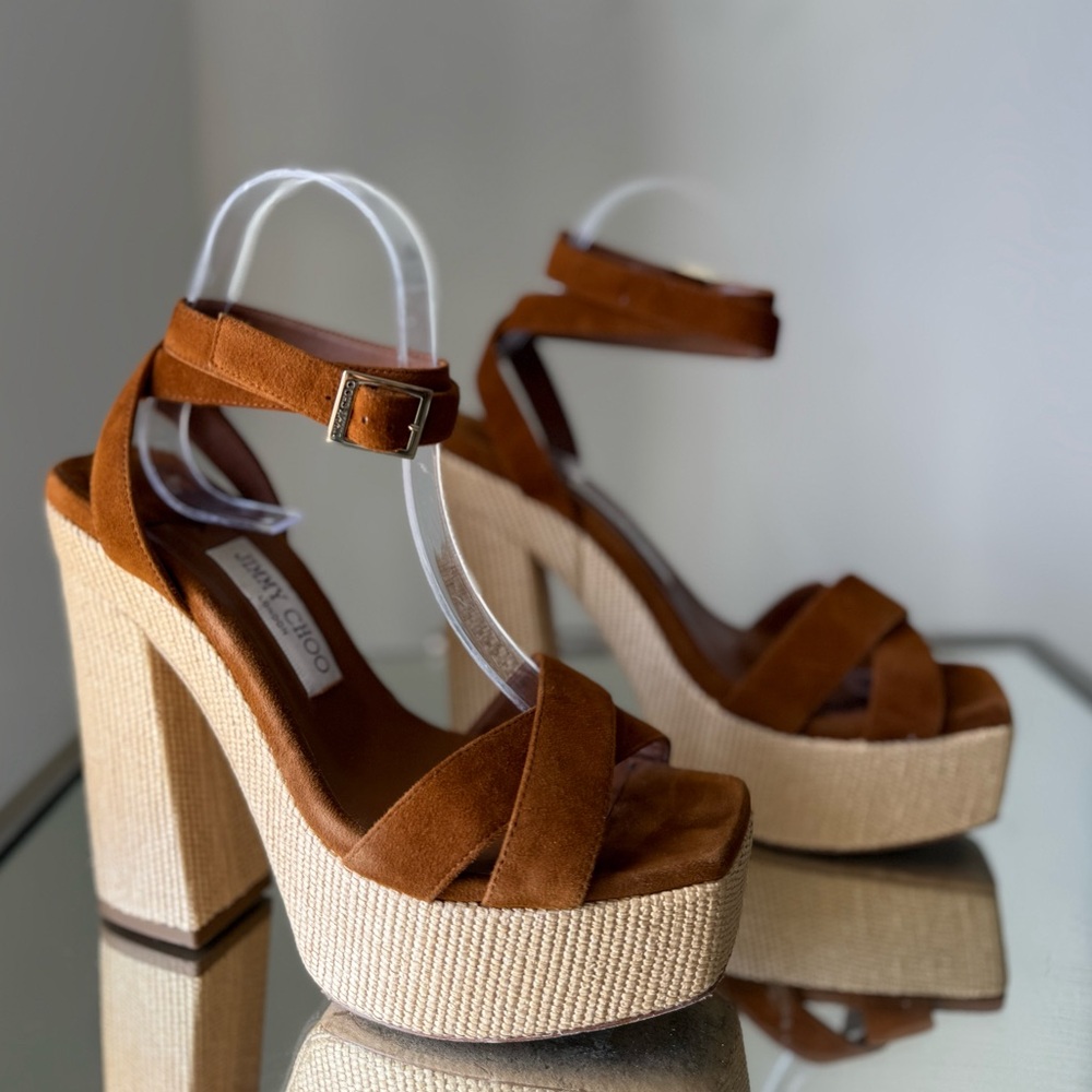 EUC JIMMY CHOO Gaia 140 suede platform sandals $995 38 - Picture 7 of 15
